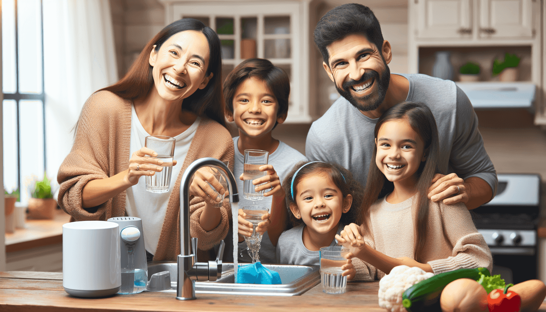 Família usando água limpa de um filtro ShellPure